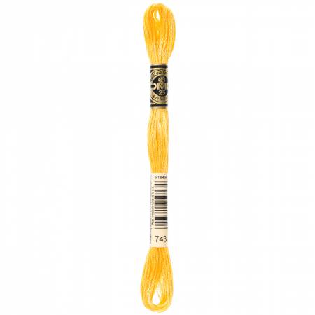 DMC 6 Strand Size 25 Floss #0743 Medium Yellow