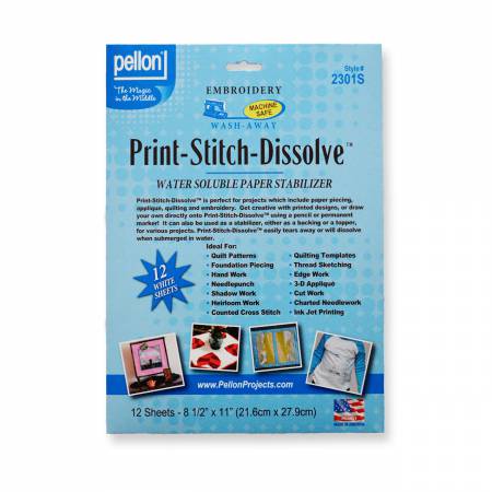 Pellon Print-Stitch-Dissolve White 12- 8-1/2in x 11in Sheets