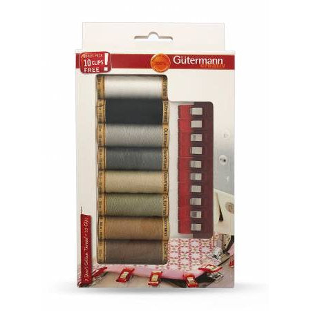 Gutermann 8 Spool Thread Gift Pack with 10 Binding Clips