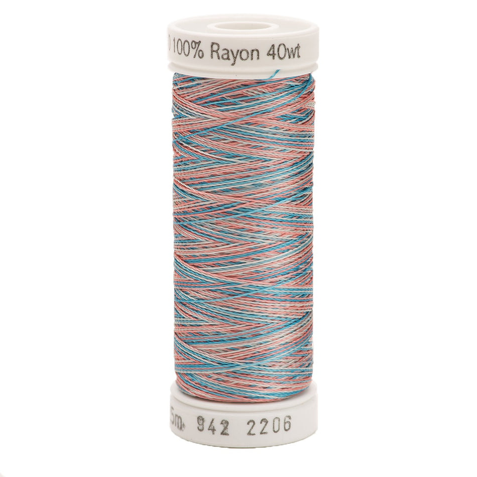 Sulky Variegated 40wt Rayon Thread 2206 Turquoise-Coral-Silver   250yd