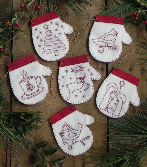 Redwork Mittens Christmas Ornament Kit from Rachels of Greenfield