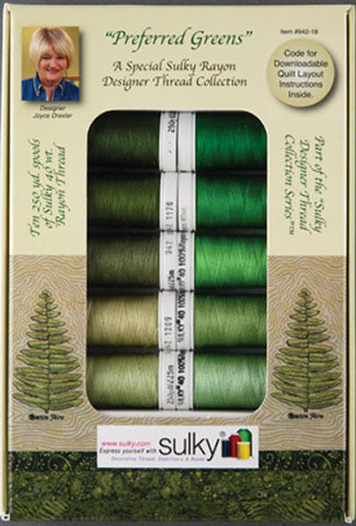 942-18 Sulky 10 Spool Joyce Drexler Preferred Greens Rayon Thread Set